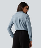 Collared Long Sleeve Curved Hem Work Shirt — Mountain Spring — view 2