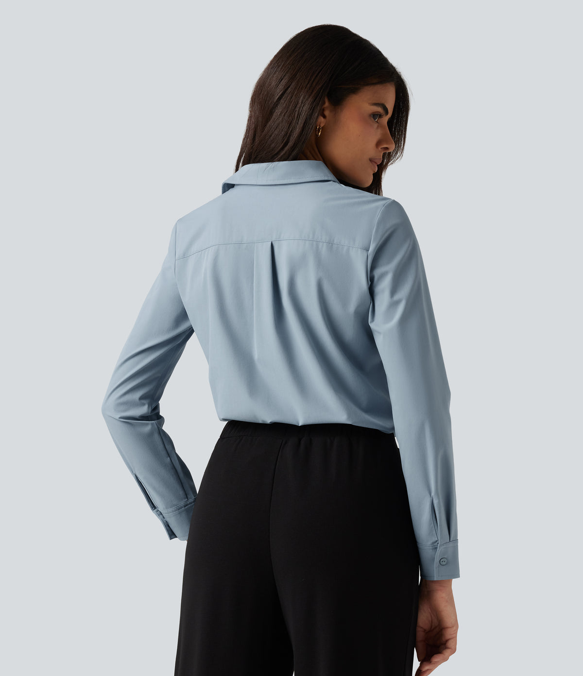 Collared Long Sleeve Curved Hem Work Shirt — Mountain Spring — view 2