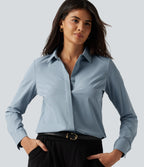 Collared Long Sleeve Curved Hem Work Shirt — Mountain Spring — view 6