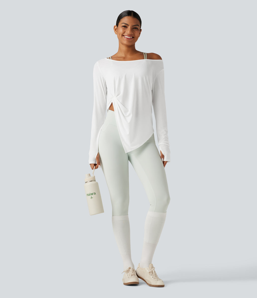 Long Sleeve Thumb Hole Twisted Quick Dry Yoga Sports Top — White — view 6