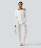 Long Sleeve Thumb Hole Twisted Quick Dry Yoga Sports Top — White — view 6