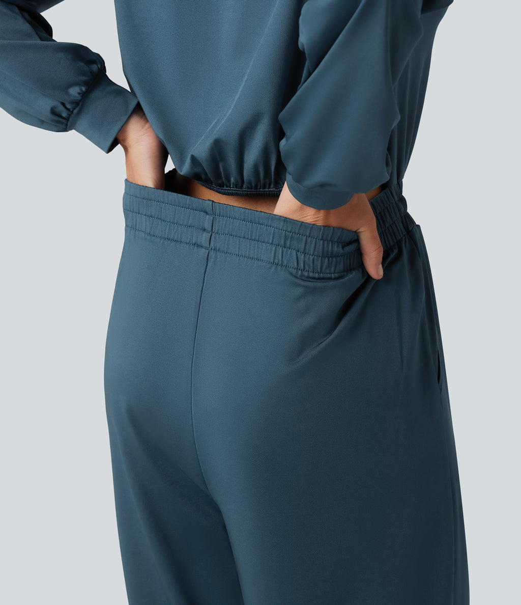 One Shoulder Long Sleeve Drawstring Baggy Casual Jumpsuit with Pockets-Edition — Balsam — view 6