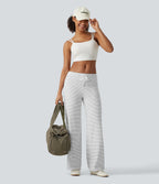 Low Rise Drawstring Straight Leg Stripe Yoga Trousers with Pockets — Zebra Ripple — view 6