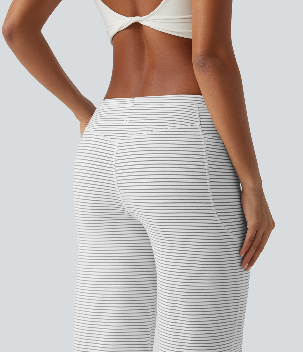 Low Rise Drawstring Straight Leg Stripe Yoga Trousers with Pockets — Zebra Ripple — view 5