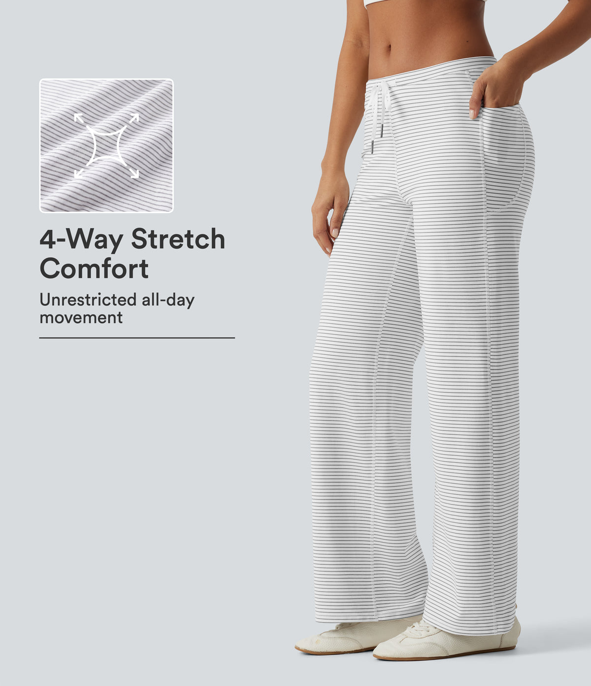 Low Rise Drawstring Straight Leg Stripe Yoga Trousers with Pockets — Zebra Ripple — view 1
