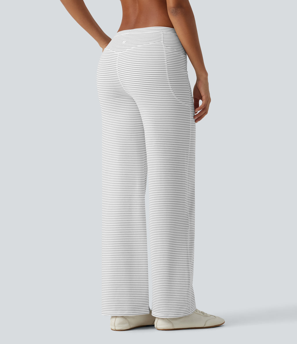 Low Rise Drawstring Straight Leg Stripe Yoga Trousers with Pockets — Zebra Ripple — view 2