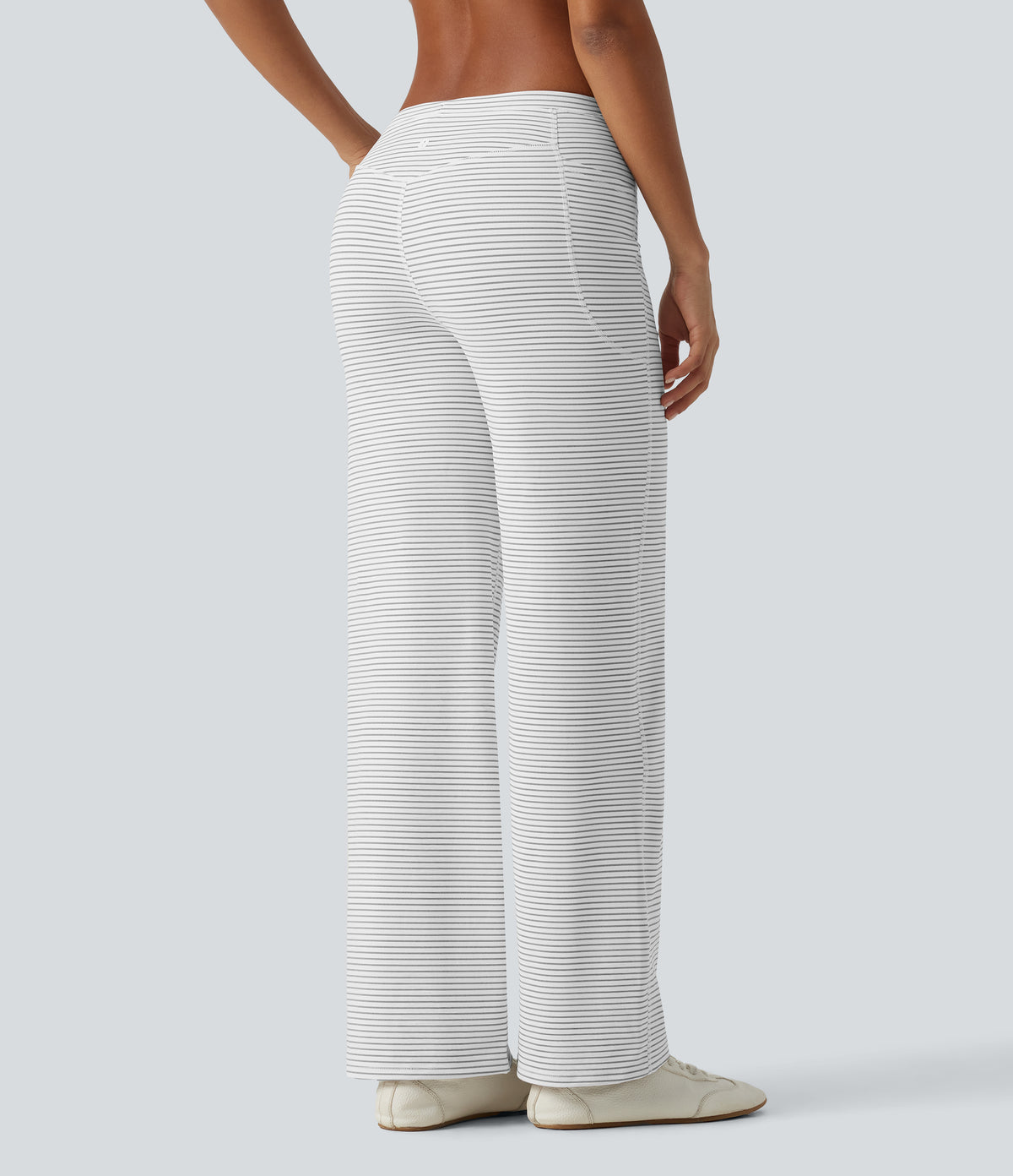 Low Rise Drawstring Straight Leg Stripe Yoga Trousers with Pockets — Zebra Ripple — view 2