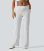 Low Rise Drawstring Straight Leg Stripe Yoga Trousers with Pockets — Zebra Ripple — view 3