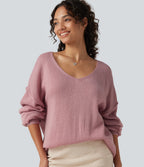 V Neck Long Sleeve Casual Jumper — Soft Berry — view 1
