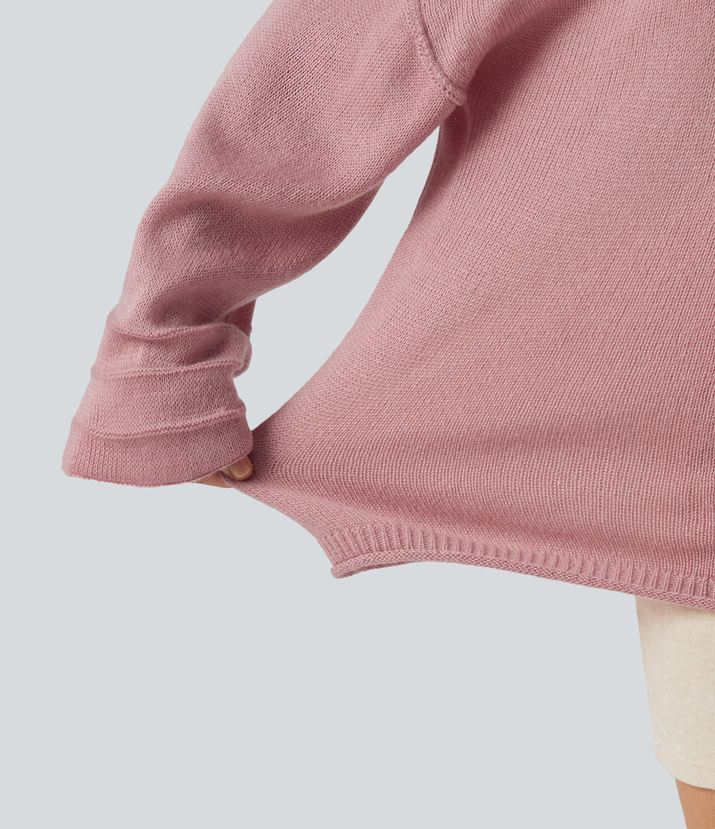 V Neck Long Sleeve Casual Jumper — Soft Berry — view 8