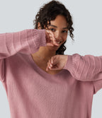 V Neck Long Sleeve Casual Jumper — Soft Berry — view 5