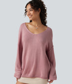 V Neck Long Sleeve Casual Jumper — Soft Berry — view 6