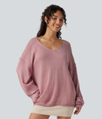 V Neck Long Sleeve Casual Jumper — Soft Berry — view 4