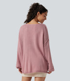 V Neck Long Sleeve Casual Jumper — Soft Berry — view 2
