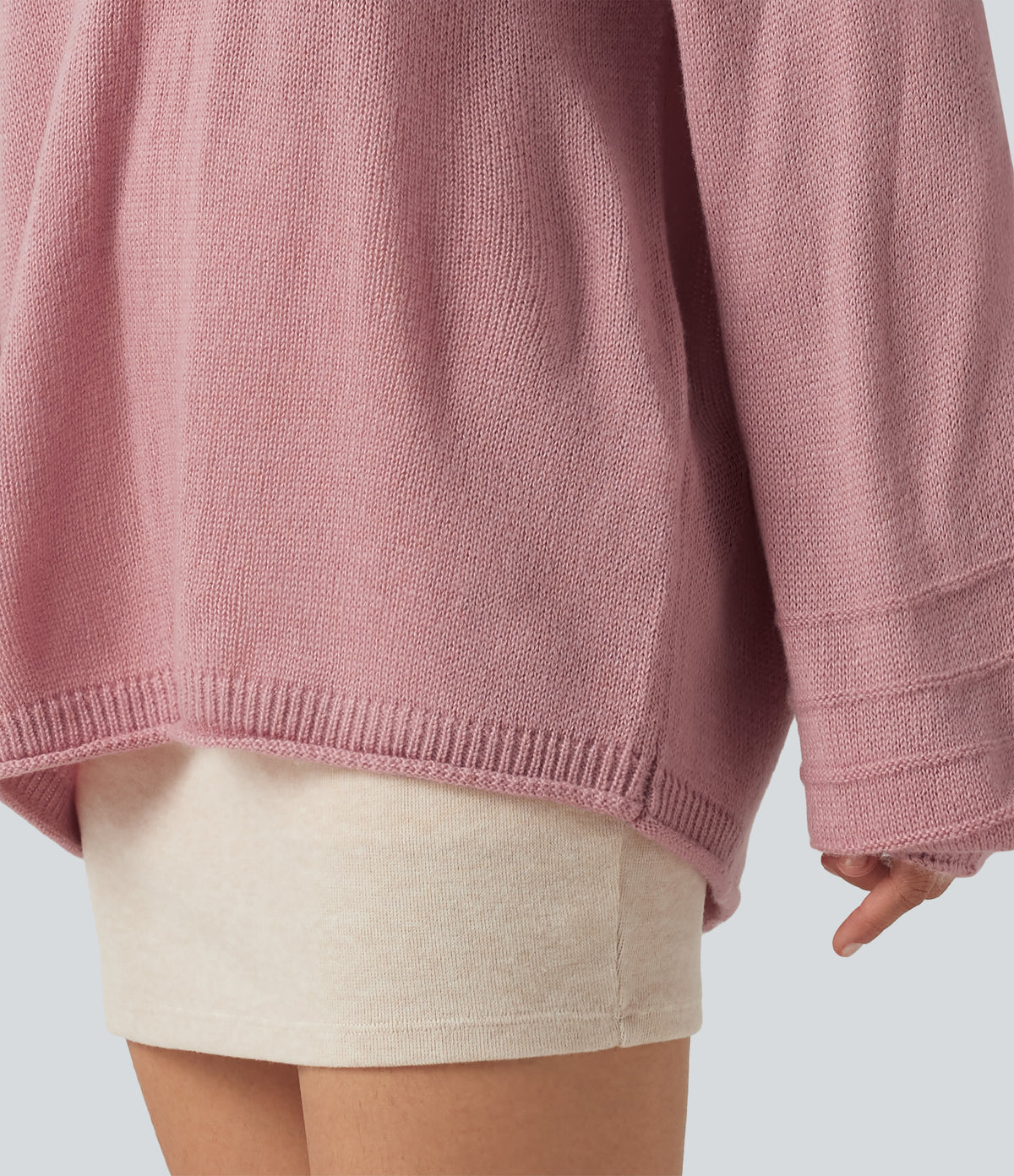 V Neck Long Sleeve Casual Jumper — Soft Berry — view 7