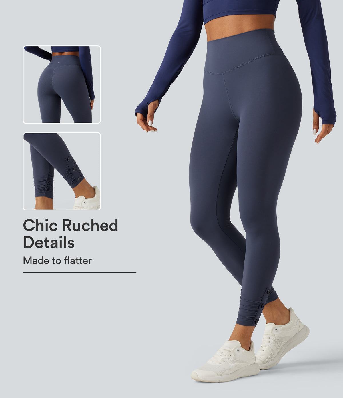 High Waisted Ruched Yoga Leggings — Mood Indigo — view 1