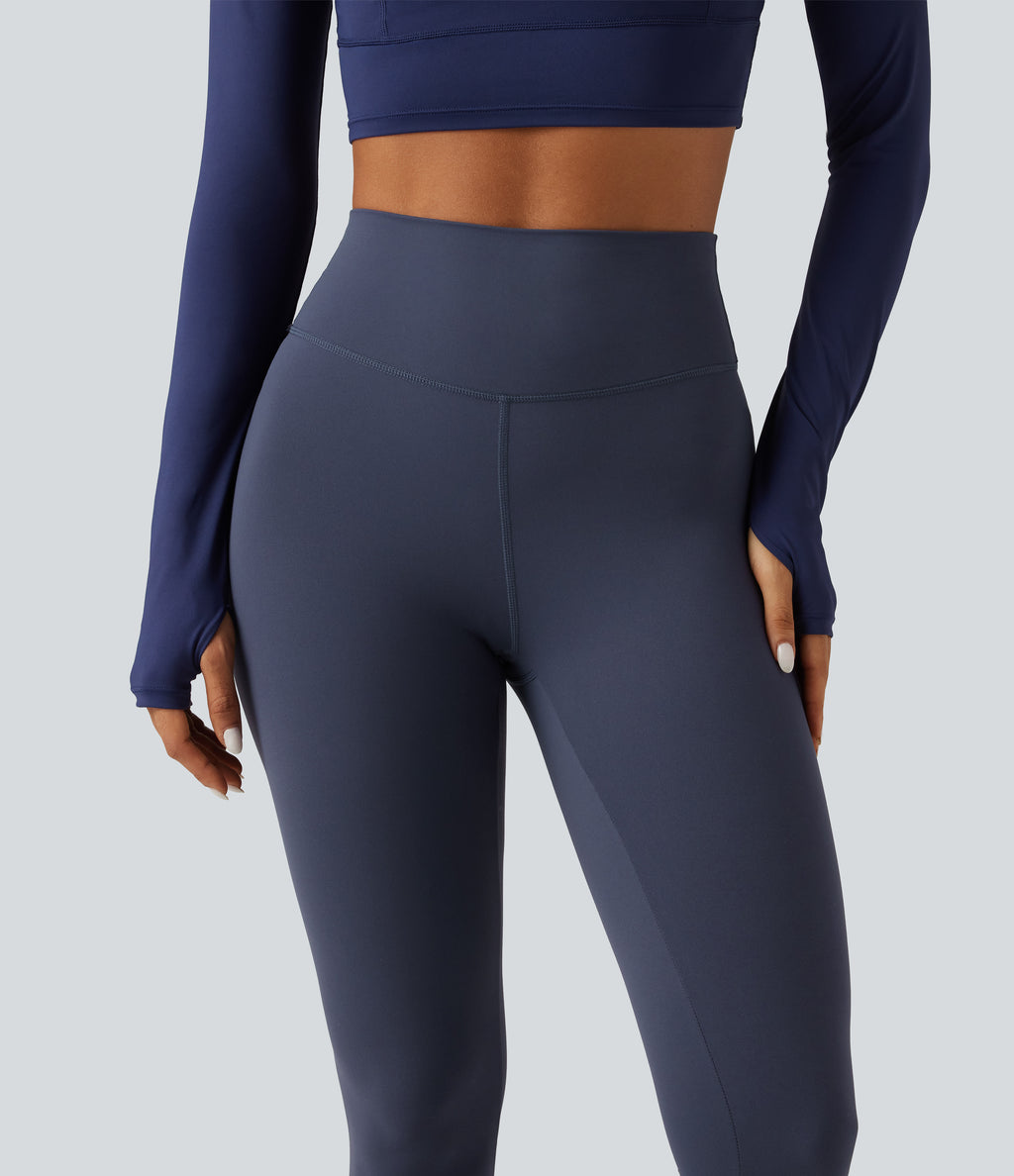High Waisted Ruched Yoga Leggings — Mood Indigo — view 4