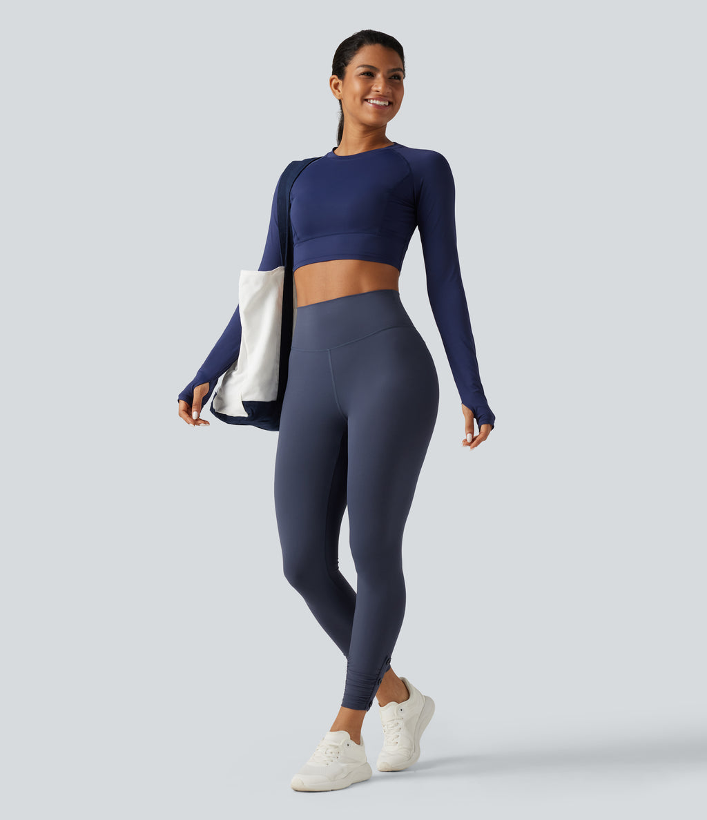 High Waisted Ruched Yoga Leggings — Mood Indigo — view 8