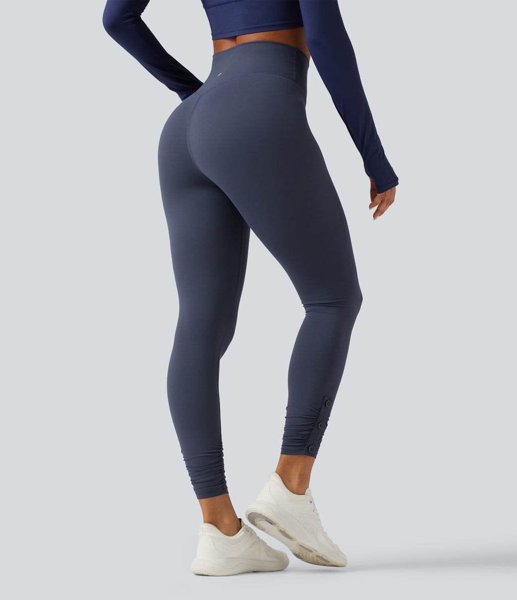 High Waisted Ruched Yoga Leggings — Mood Indigo — view 2
