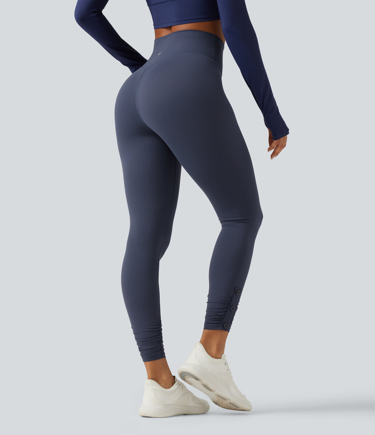 High Waisted Ruched Yoga Leggings — Mood Indigo — view 2