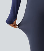 High Waisted Ruched Yoga Leggings — Mood Indigo — view 7