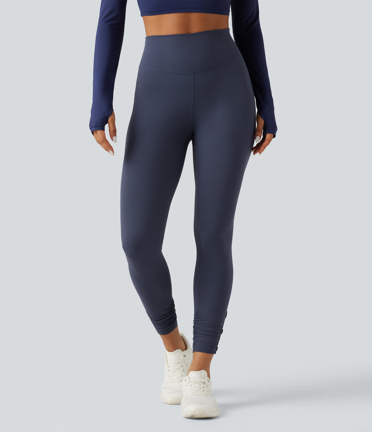 High Waisted Ruched Yoga Leggings — Mood Indigo — view 3