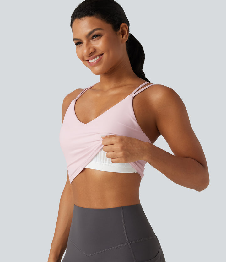 Airy V Neck Built-in Bra Crisscross InstantCool Cropped Yoga Tank Top — Pale Lilac — view 1