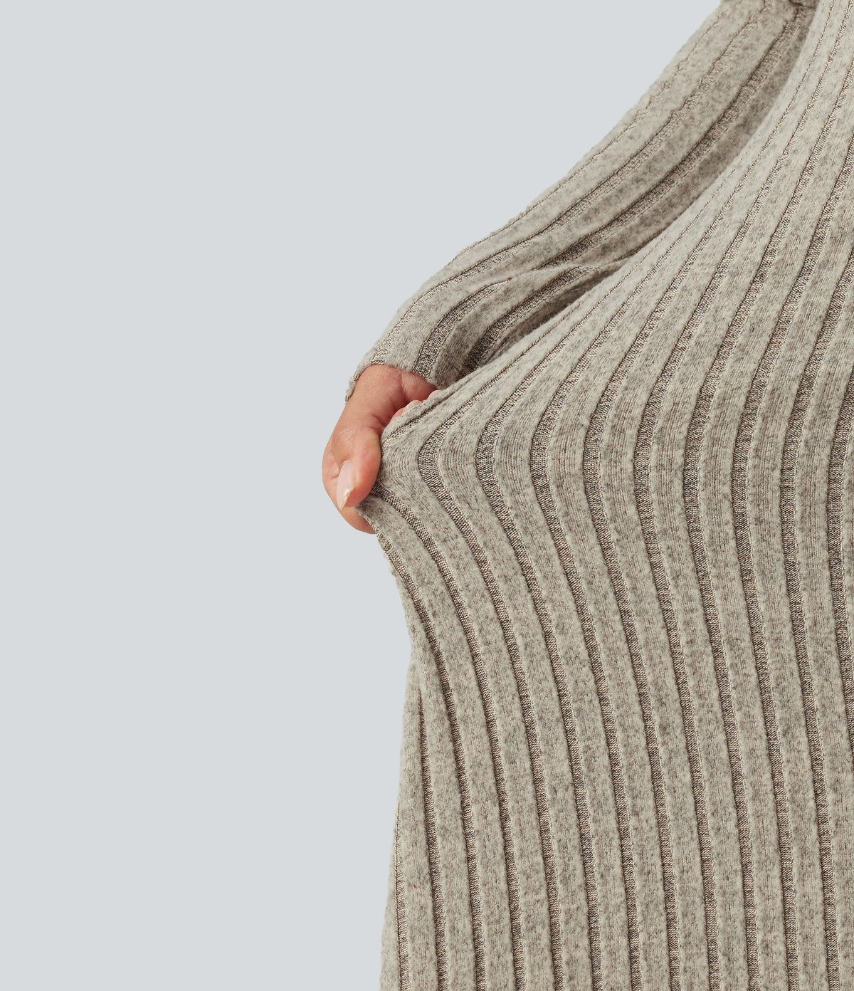 Ribbed Knit U Neck Long Sleeve Midi Casual Dress — Warm Grey Floral Velvet — view 5