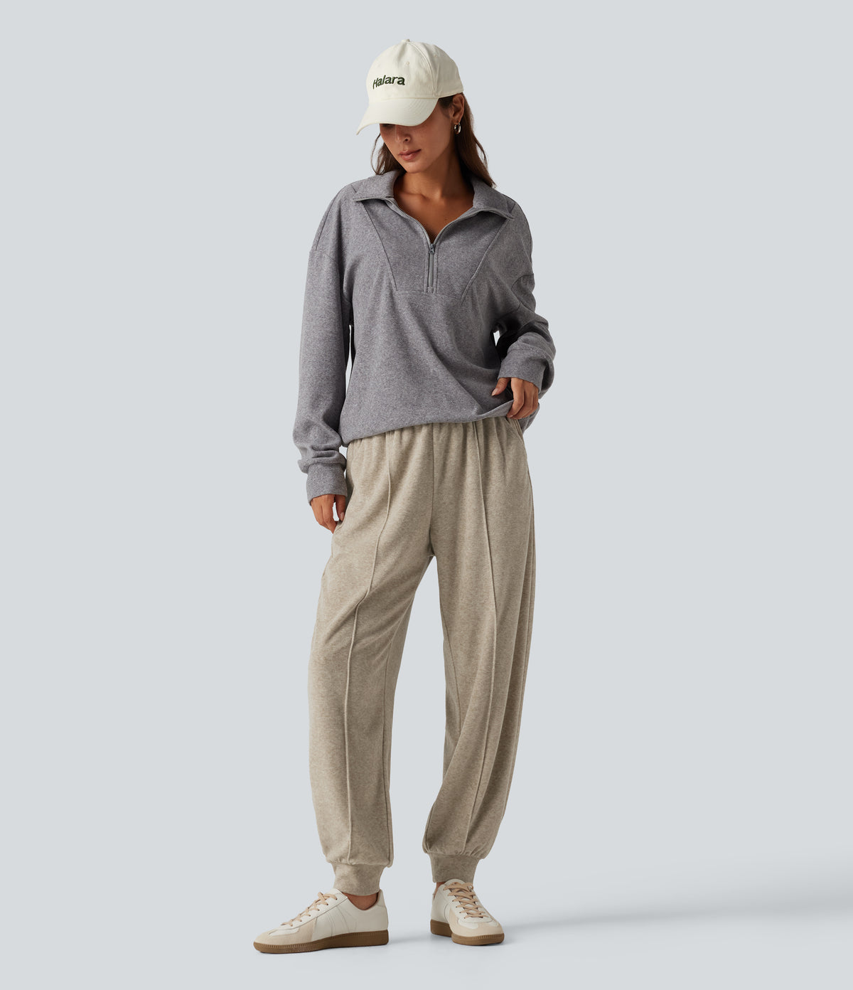 High Waisted Casual Joggers with Pockets — Humus — view 6