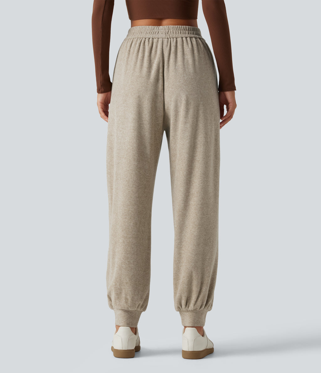 High Waisted Casual Joggers with Pockets — Humus — view 2