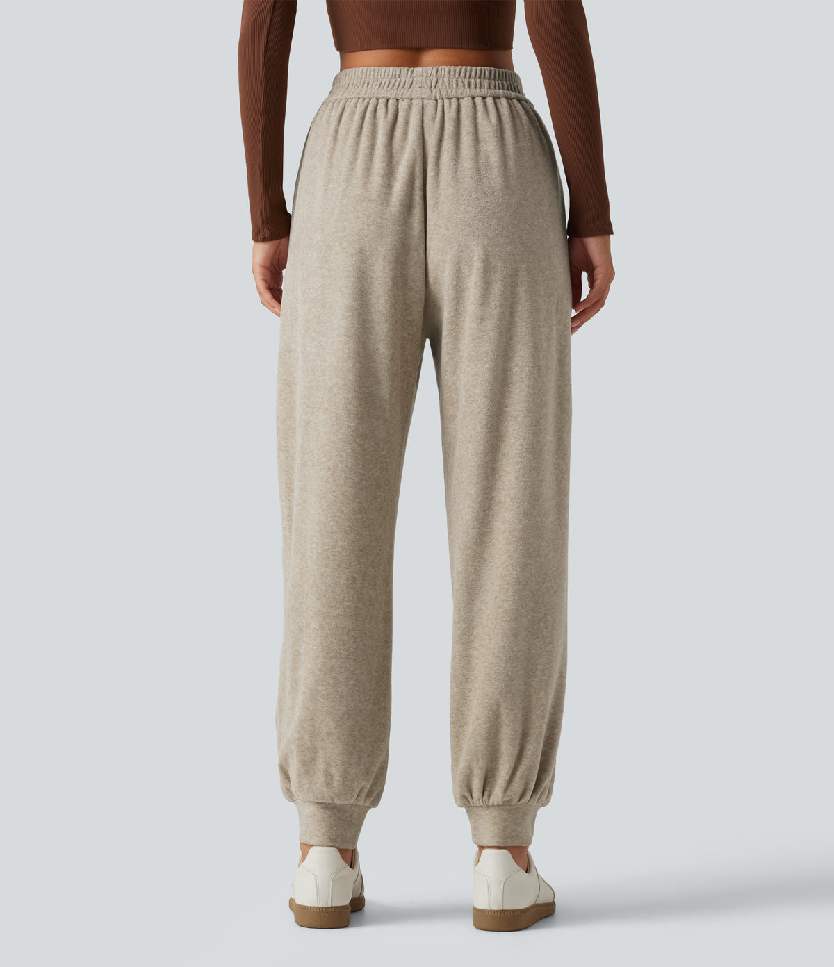 High Waisted Casual Joggers with Pockets — Humus — view 2