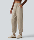 High Waisted Casual Joggers with Pockets — Humus — view 3
