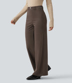 High Waisted Tummy Control Wide Leg Colorful Casual Jeans with Pockets — Cocoa Dune Brown — view 2