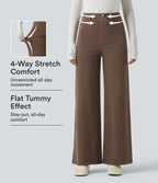 High Waisted Tummy Control Wide Leg Colorful Casual Jeans with Pockets — Malt Dune Brown — view 10