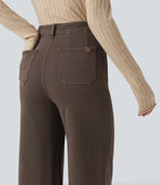 High Waisted Tummy Control Wide Leg Colorful Casual Jeans with Pockets — Cocoa Dune Brown — view 8