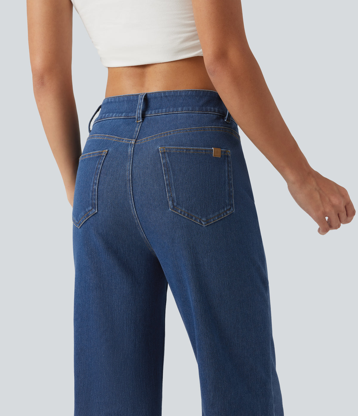 Mid Rise Casual Bootcut Jeans with Pockets — Tide Blue Denim — view 4