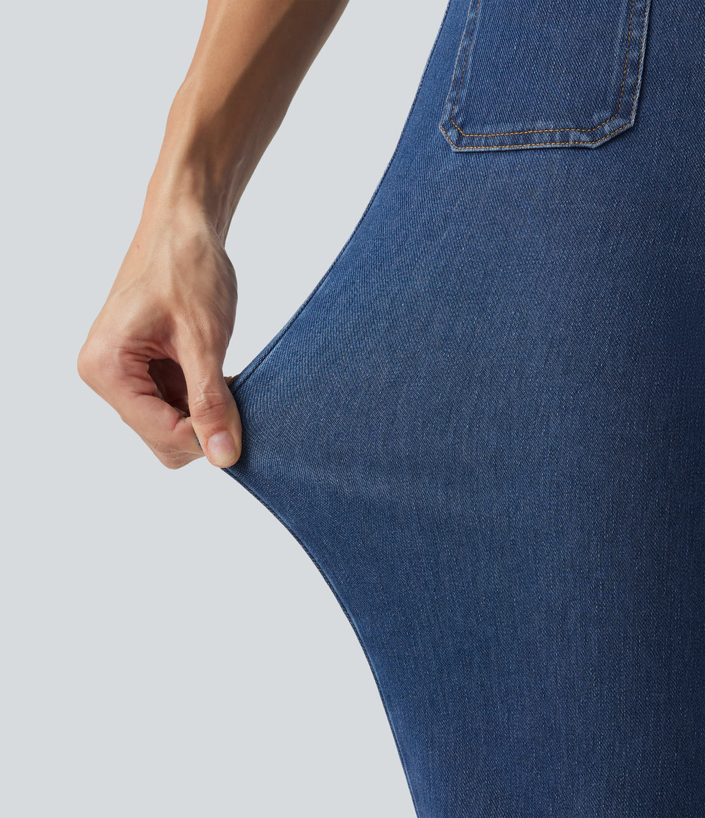 Mid Rise Casual Bootcut Jeans with Pockets — Tide Blue Denim — view 6