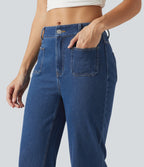 Mid Rise Casual Bootcut Jeans with Pockets — Tide Blue Denim — view 5