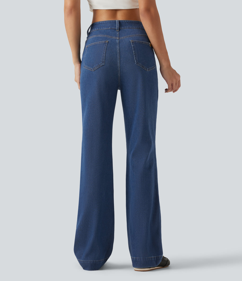 Mid Rise Casual Bootcut Jeans with Pockets — Tide Blue Denim — view 2
