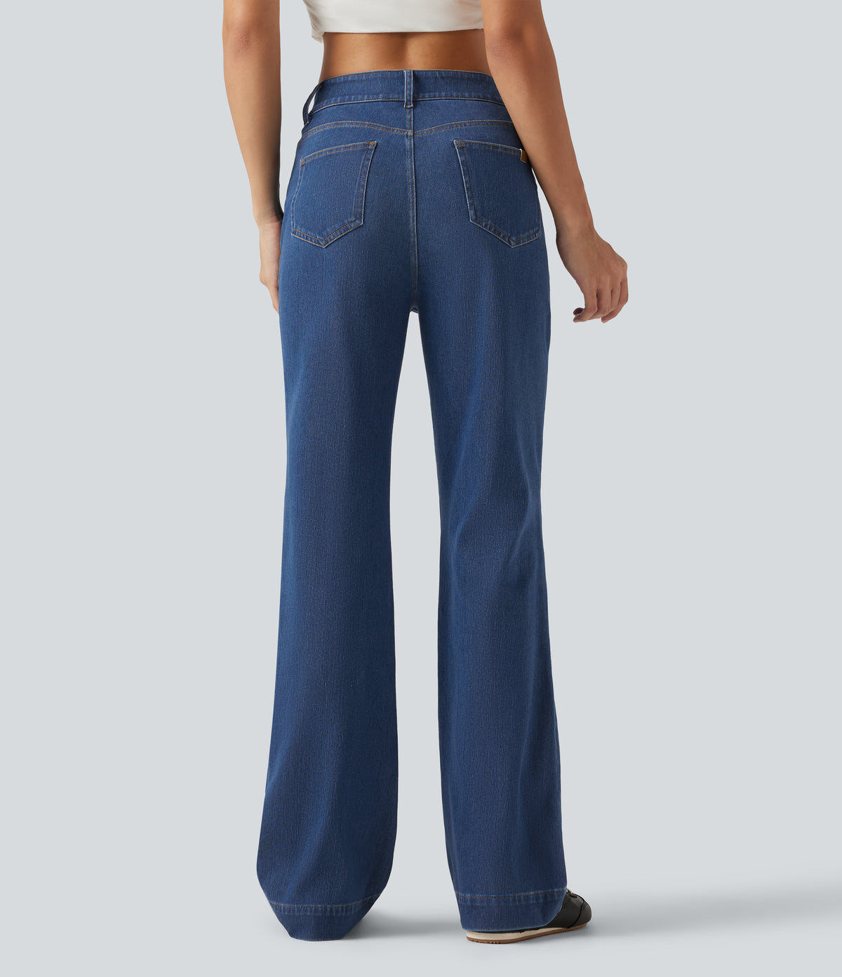 Mid Rise Casual Bootcut Jeans with Pockets — Tide Blue Denim — view 2