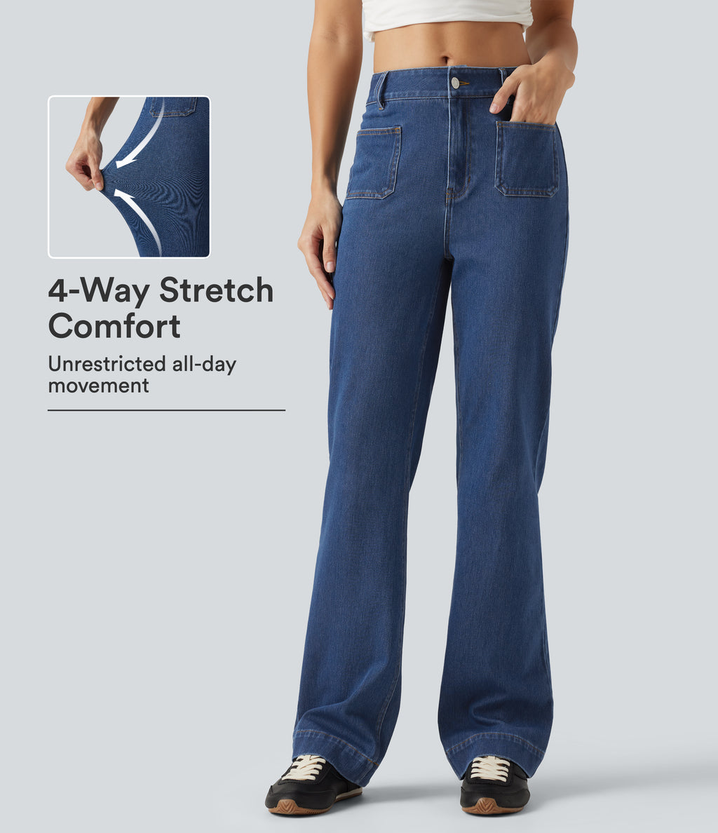 Mid Rise Casual Bootcut Jeans with Pockets — Tide Blue Denim — view 1