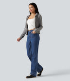 Mid Rise Casual Bootcut Jeans with Pockets — Tide Blue Denim — view 7