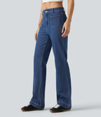 Mid Rise Casual Bootcut Jeans with Pockets — Tide Blue Denim — view 3
