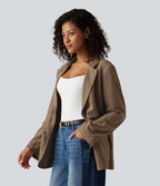 Notched Collar Long Sleeve Suede Casual Blazer with Pockets — Coca Mocha — view 3