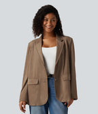 Notched Collar Long Sleeve Suede Casual Blazer with Pockets — Coca Mocha — view 5