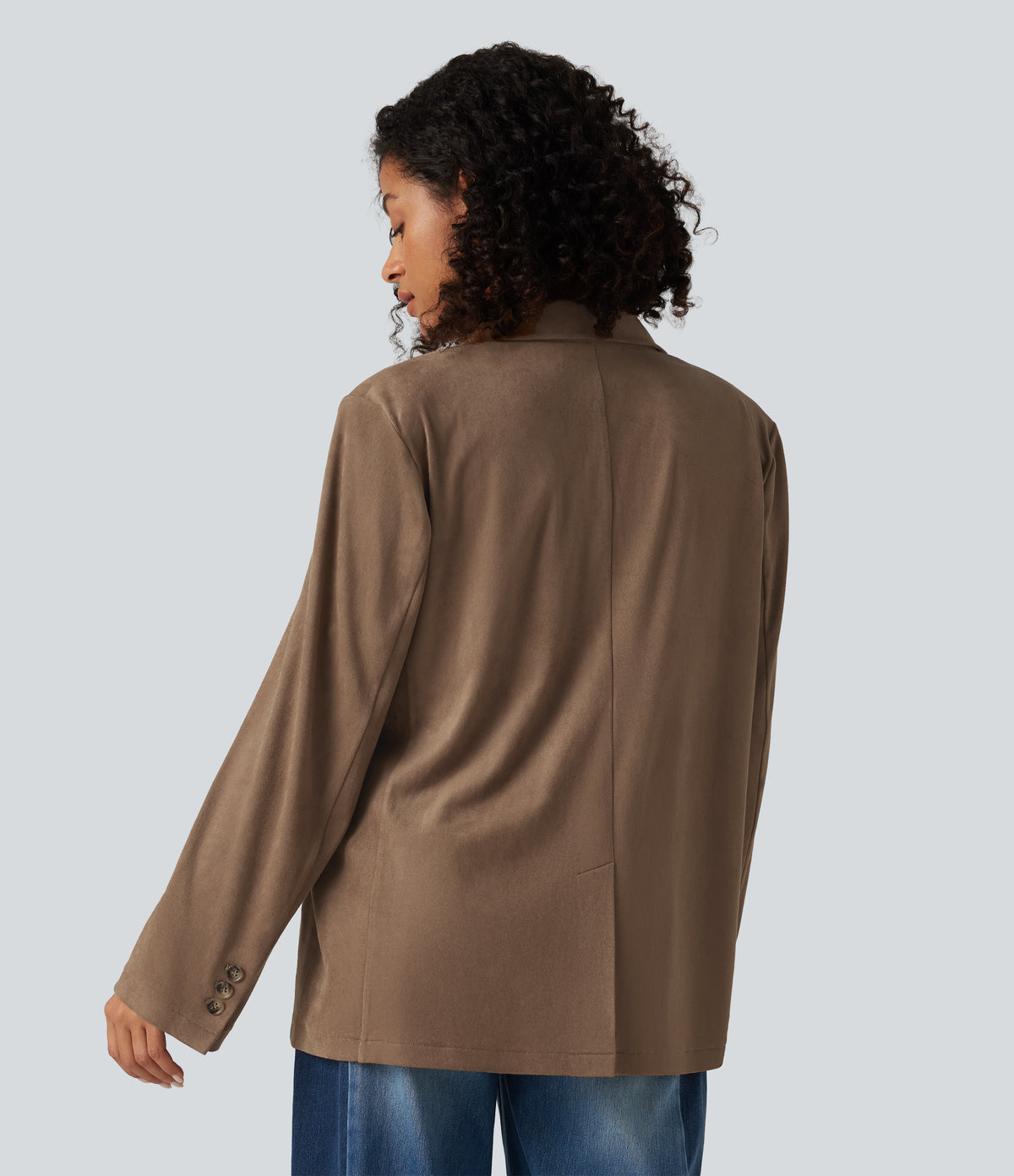 Notched Collar Long Sleeve Suede Casual Blazer with Pockets — Coca Mocha — view 2