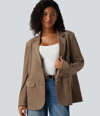Notched Collar Long Sleeve Suede Casual Blazer with Pockets — Coca Mocha — view 1