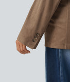 Notched Collar Long Sleeve Suede Casual Blazer with Pockets — Coca Mocha — view 7