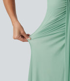 Halter Tie Back Built-in Bra Maxi Resort Dress — Lichen — view 7
