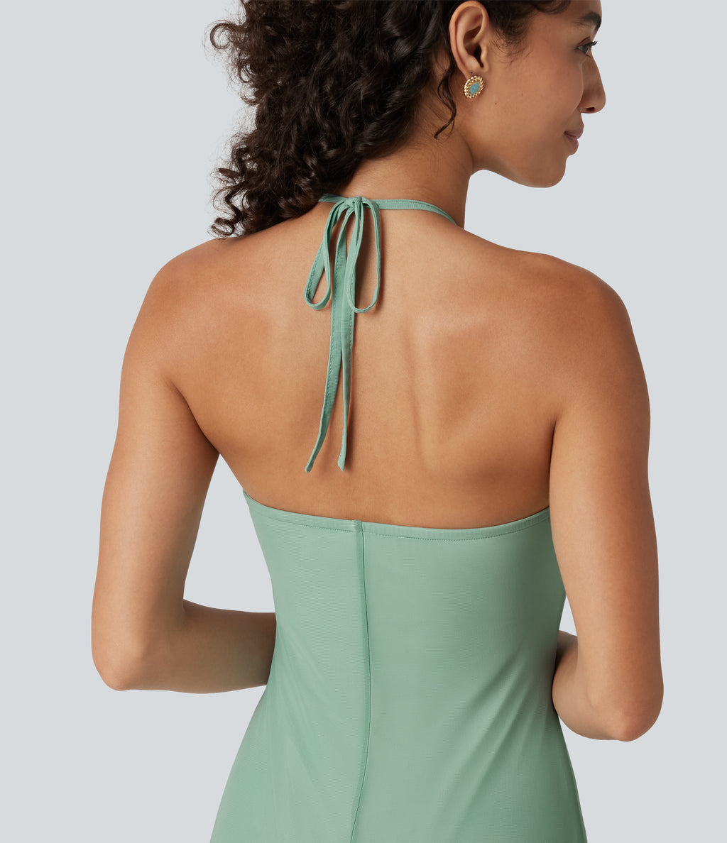 Halter Tie Back Built-in Bra Maxi Resort Dress — Lichen — view 5
